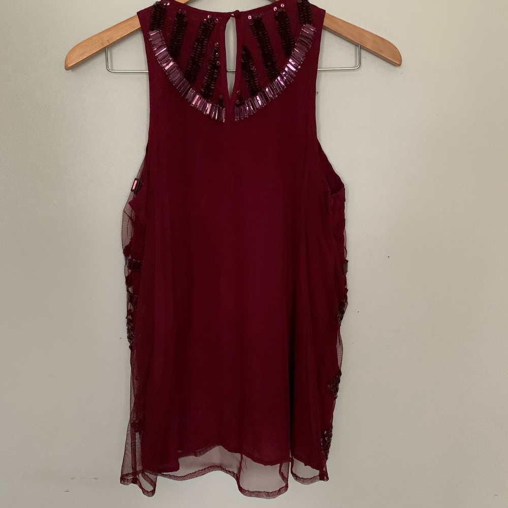 PJK Patterson J. Kincaid Burgundy Beaded Tank - Picture 7 of 11